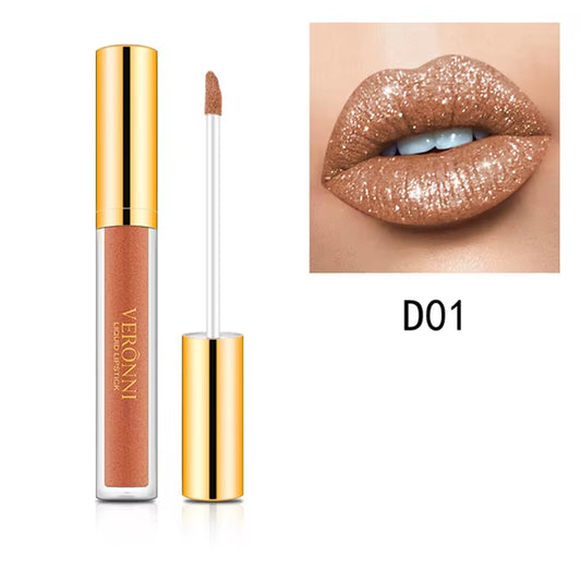 VERONNI Diamond Shine Lip Gloss – 10 Irresistible Shimmer Shades with Waterproof, Long-Lasting Metallic Velvet Finish
