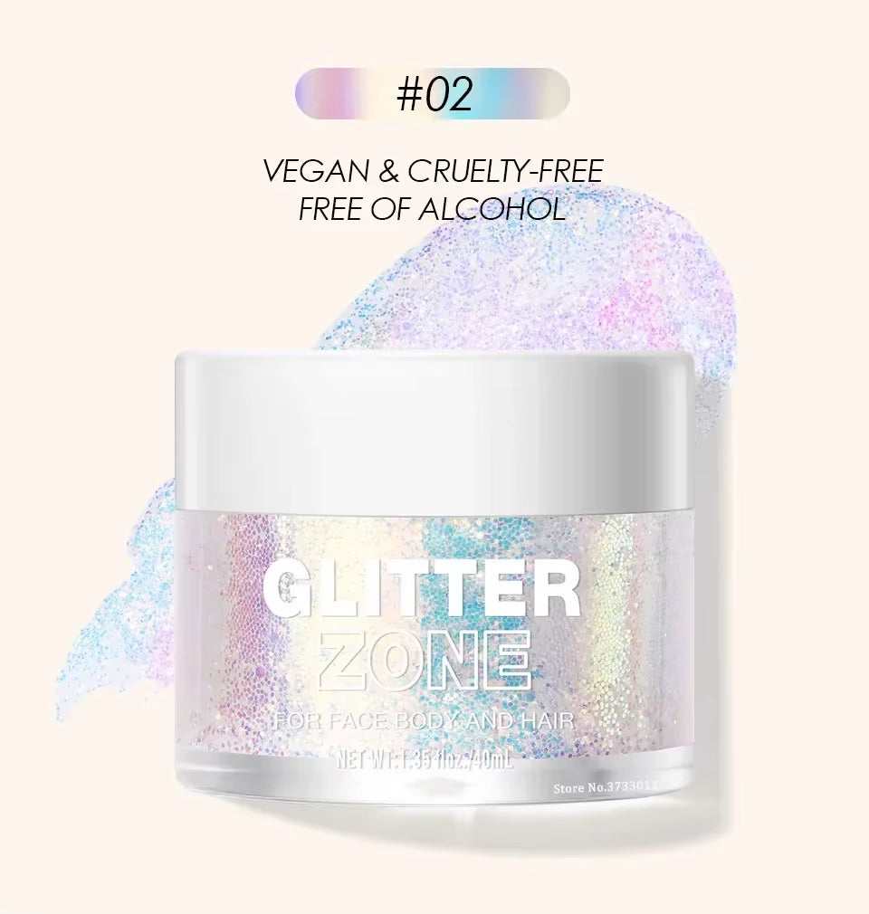 Glitterzone™ – Laser Glitter Gel for Face, Eyes, Hair, Nails & Body